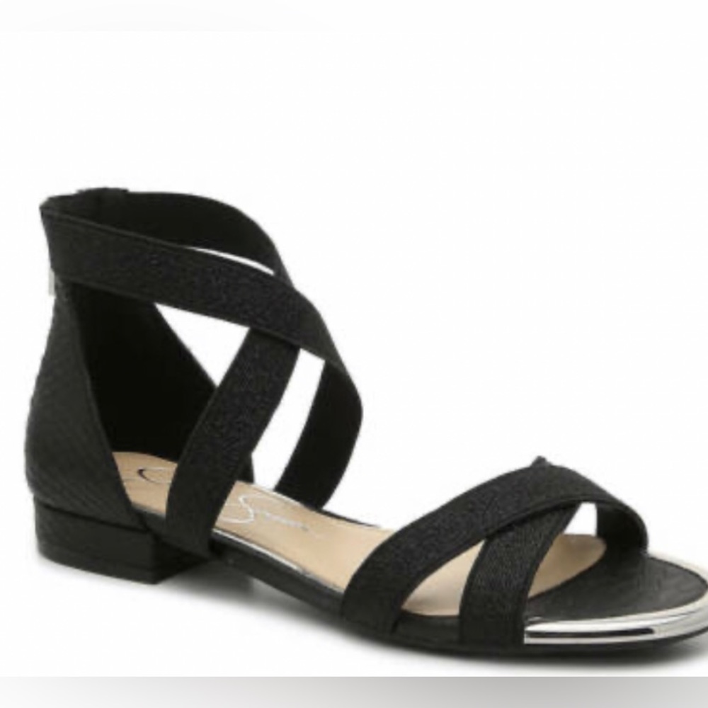 NWT Jessica Simpson mainalee ankle strap dressy sandals black w silver sz 9.5